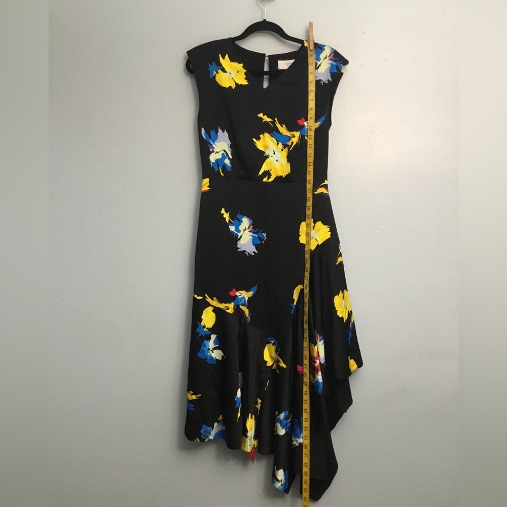 Equipment Black Asymmetrical Dress with Blue and Yellow Floral - Picture 12 of 14